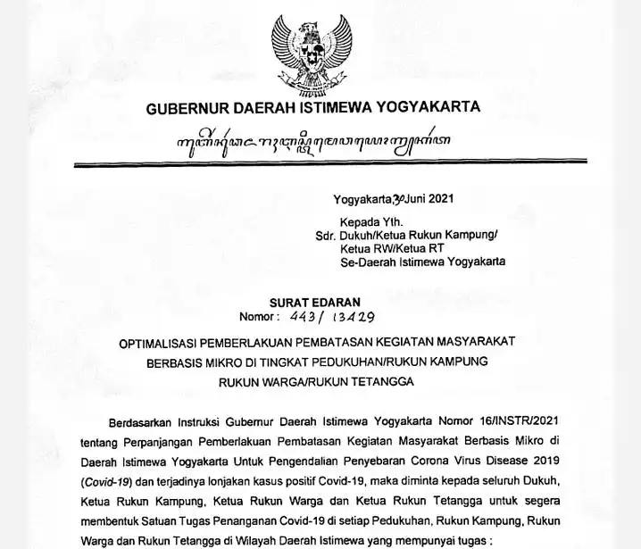 PPKM Mikro: Gubernur DIY Minta Dibentuk Satgas Covid Tingkat RT hingga Padukuhan