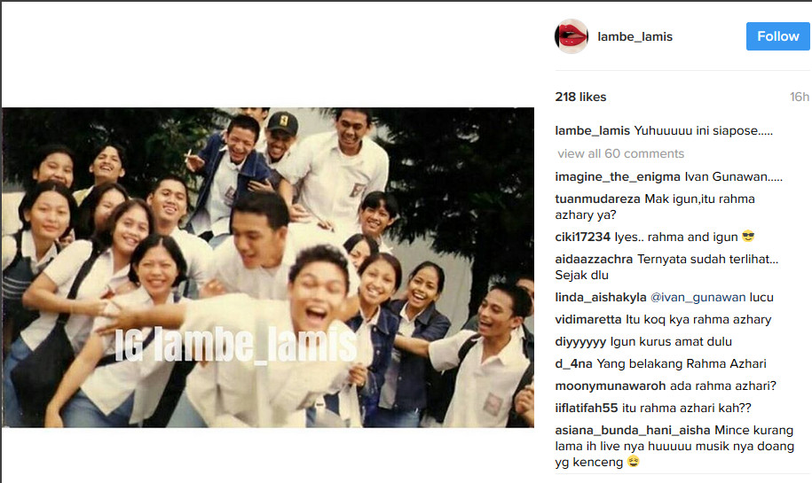 Ivan Gunawan Posting Foto Lawas SMA, Ehh.. Nongol Foto Rahma Azhari Masih Lugu